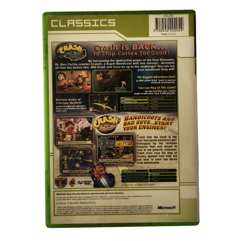 Crash Double Pack: The Wrath of Cortex + Crash Nitro Kart XBOX (NAUDOTAS)